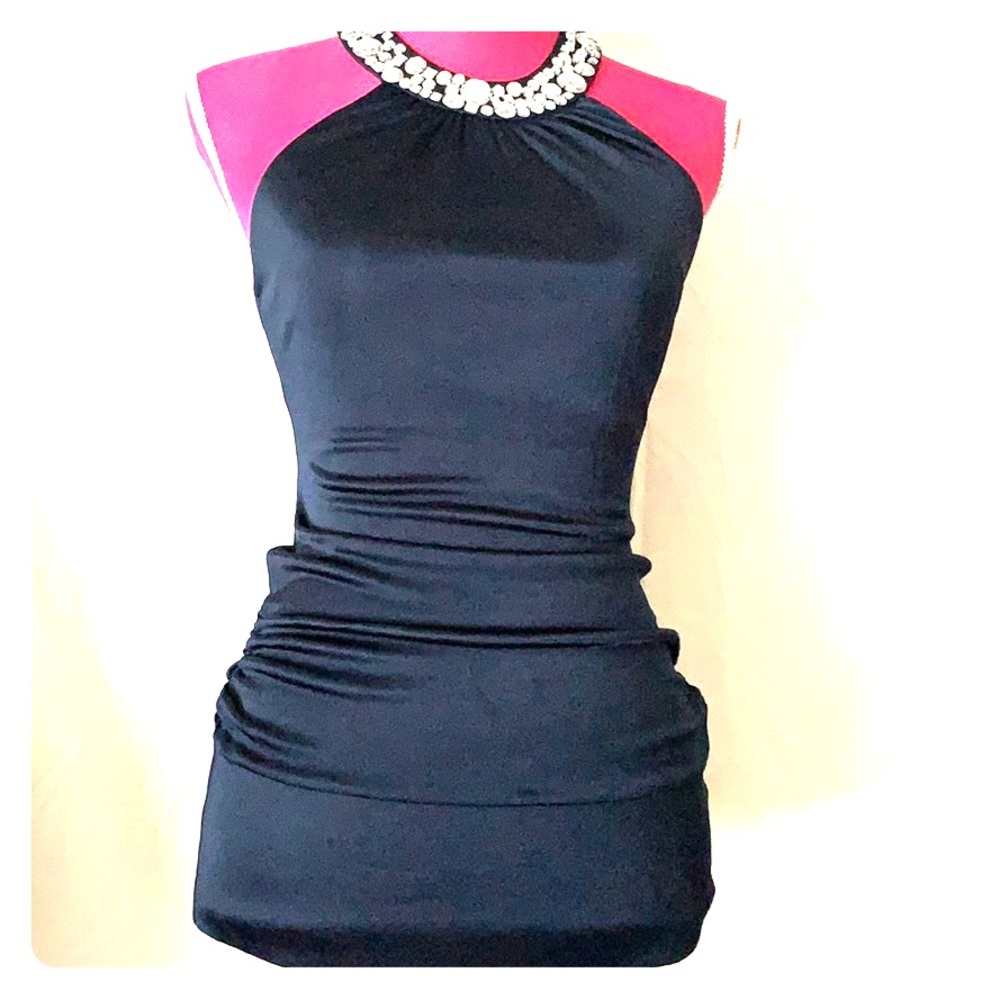 Navy blue collar studded dress tank top